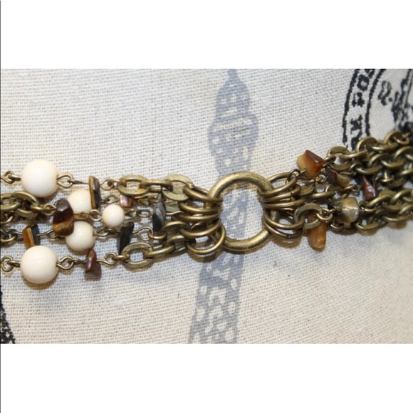 Vintage Metal Chain Women Belt Braided Stones Beads Antique Gold Chain Boho Chai - Picture 2 of 7